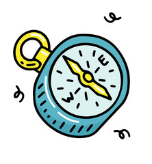 Compass item in flat doodle style. Vector illustration isolated on white background. Pirate theme