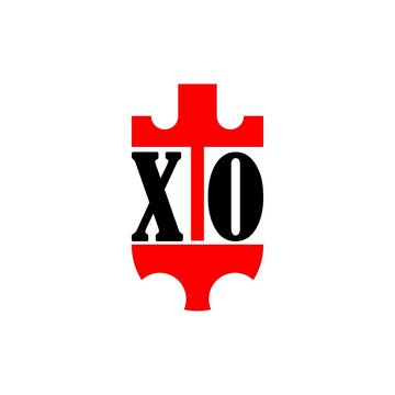 XO red crown shield letter logo