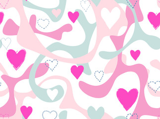 Love heart Valentine's day seamless background. Love heart tiling holiday backdrop. Romantic date card pattern with love hearts