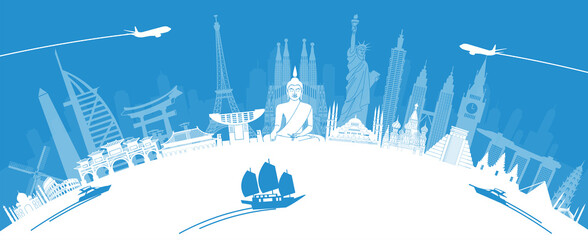 silhouette design of landmarks around the world,vector illustration