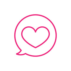 Social media heart icon, speech balloon, love. Heart, like vector icon