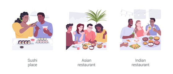 Asian cuisine isolated cartoon vector illustrations set.