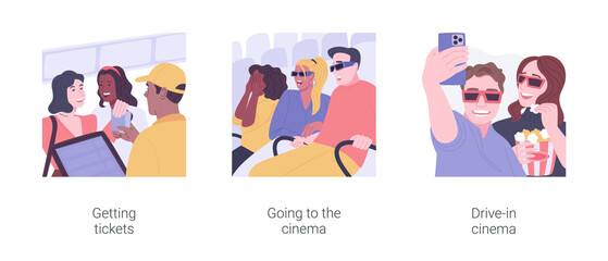 Evening outing isolated cartoon vector illustrations set.