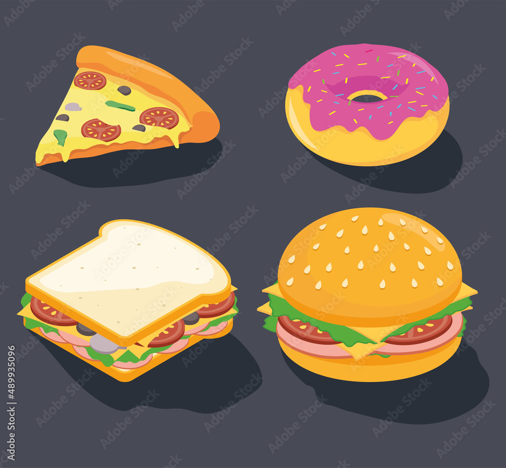 Poster fast food four icons