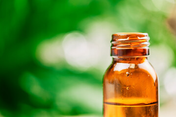 view of amber glass essential oil bottle