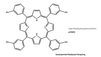 Temoporfin is a photosensitizer (based on chlorin) used in photodynamic therapy for the treatment of squamous cell carcinoma of the head and neck