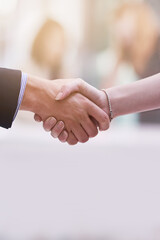 Pleasure doing business with you. Shot of two businesspeople shaking hands.