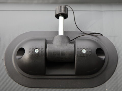 Empty oarlock on PVC inflatable boat closeup