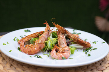 plate of grilled prawns