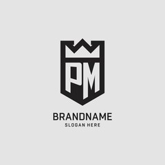 Initial PM logo shield shape, creative esport logo design