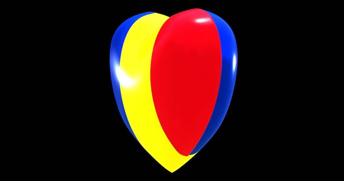 Flag of Romania on turning Heart 3D Loop Animation with Alpha Channel 4K UHD 60FPS