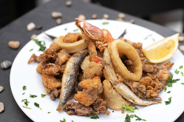 variety of fried seafood