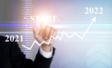 Business touch START word on growth data chart arrow with diagram budget,