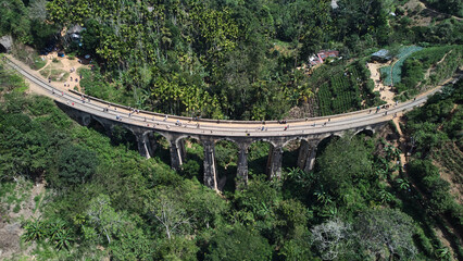 Aerial view of the Demodara nine-arch bridge.