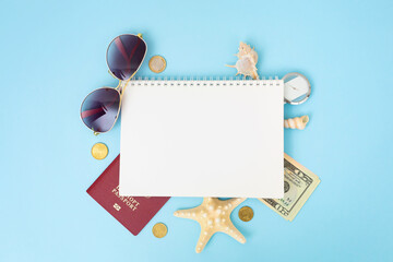 Equipment travel accessories is new year for summer trip background , Travel with an airplane. laptop
