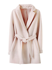 Beige women's coat isolated.Elegant outwear. - obrazy, fototapety, plakaty
