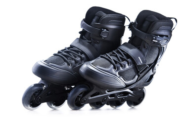 A pair of black inline skates isolated on white background