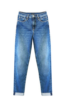Blue jeans isolated on white, Women's trousers cutout.