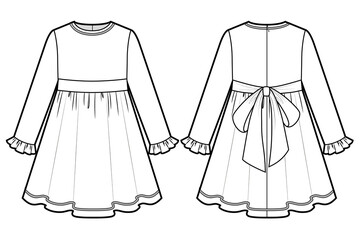 Girls dress with long sleevees, fashion technical draw