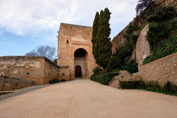 Gate of Justice or Bab al-Sharia in the Alhambra fortress city. World Heritage.