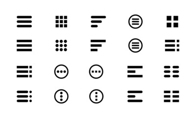 Vector set of hamburger menu icons. Menu Icons of UI. Modern buttons for site design.