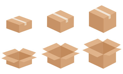 Fototapeta premium Cardboard boxes vector set. Open and closed box. Carton delivery packaging box. Vector 10 EPS.