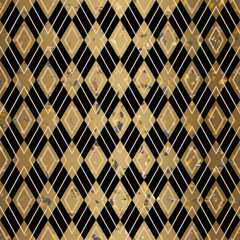 Gold Rhombus Terrazzo Stone Texture Seamless Pattern Design on Black Background