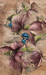 hand drawn abstract texture of hibiscus flowers. Pink, blue and yellow spring background. Natural natural texture of tropical vegetation. Design for wedding invitation, card, book.