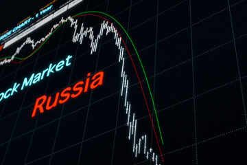 Stock market chart. Russian market collapses because of invasion of Ukraine and the global sanctions against russia.  Stock Exchange concept. 3D illustration