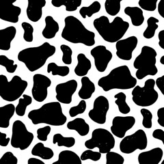 Seamless dalmatian fur animal print. Animal skin template. Spot background. Vector design illustration. Random bovine spots hand drawn design. Farm animal textural banner.