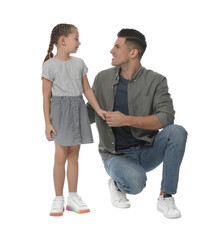 Little girl with her father on white background