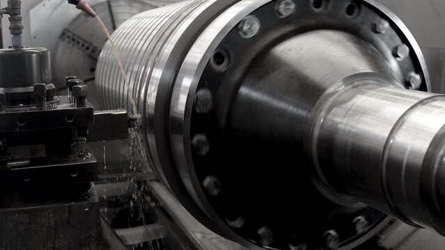 Industry lathe machine work in steam turbine