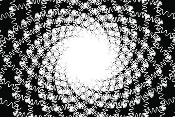 Abstract wireframe tunnel. The white wavy lines rotate on the black background. Vector illustration.