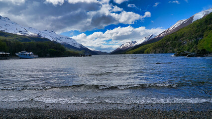 Beautiful view of mountain, lake and glacier in Patagonia