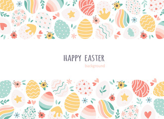 Happy Easter background with painted Easter eggs. Hand drawn vector illustration