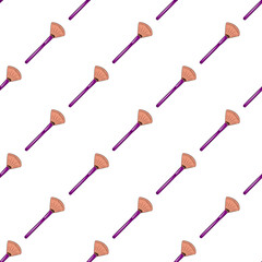 Fashionable seamless makeup brush pattern, isolated elements on a white background.