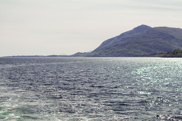 mountains on the shoreline