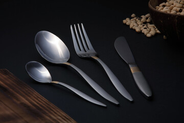 dining cutlery set on non isolated background