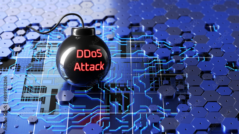 Poster ddos attack, cyber defense. internet and technology concept. virus detection. 3d render
