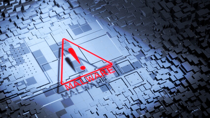 Malware concept. Malware icon on abstract tech background. 3d render.