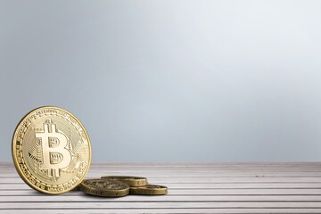 Golden Bitcoin coins. cryptocurrency concept