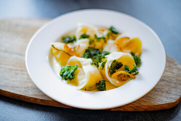 A plate of traditional East European dumplings, Pierogi