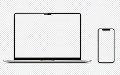 Isolated laptop and mobile phone with transparent screen
