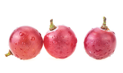Ripe red grapes with water drops isolated on a white background