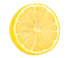 Slice of lemon fruit isolated on a white background. Half of lemon citrus fruit.