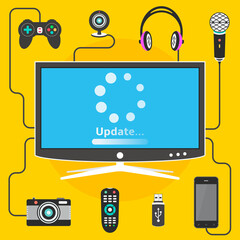Smart tv with connected digital devices and update loading process