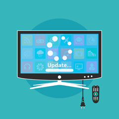 Smart TV with update loading process vector illustration, flat design