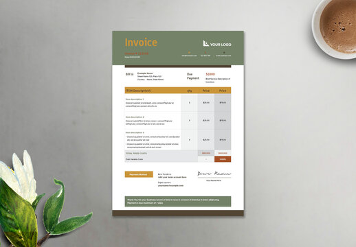 Invoice Layout with Olive Green Accents