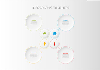 Simple Relief Infographic with Four Circle Icon Elements