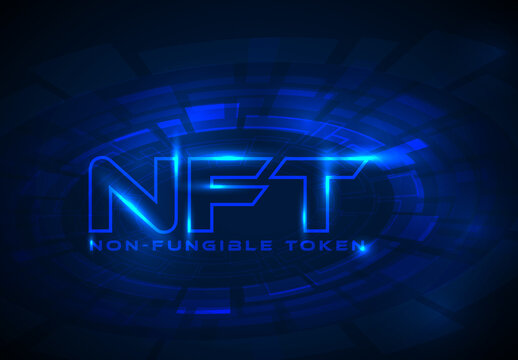 Nft Non Fungible Token Blue Concept Illustration Layout